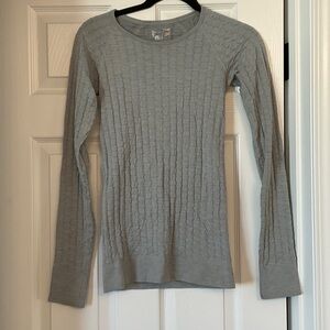 Athleta Light Gray Cable Knit Long Sleeve Tee